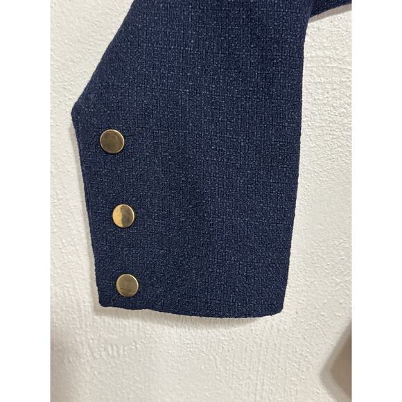 Lorenza Blau Lined Blazer 30 Navy Blue Gold Zip Trim Classic Preppy Coastal - Picture 5 of 16